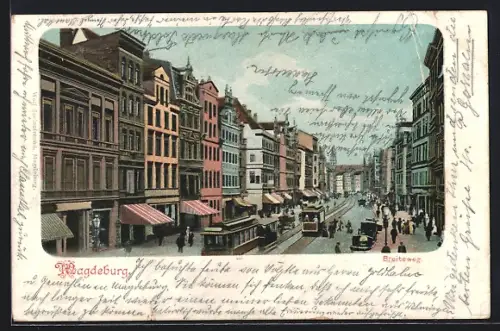 AK Magdeburg, Breiteweg mit Strassenbahn