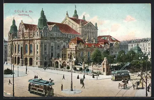 AK Köln-Neustadt, Strassenbahnen am Opernhaus