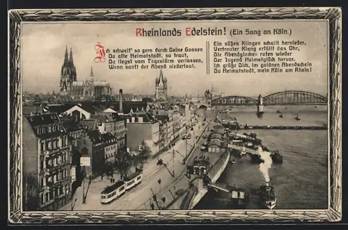 AK Köln a. Rh., St. Martin, Dom und Stapelhaus, Strassenbahn