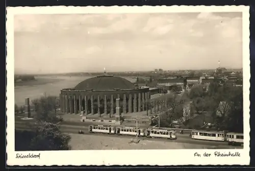 AK Düsseldorf, An der Rheinhalle, Strassenbahn