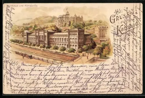 Lithographie Karlsbad, Kurhaus & Königsvilla