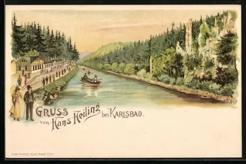 Lithographie Karlsbad, Etablissement Heiling