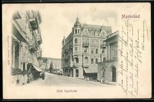 AK Marienbad, Strassenpartie mit Hotel Egerländer
