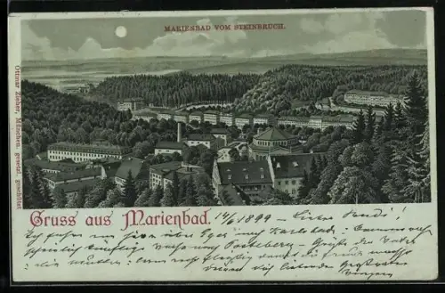 Mondschein-AK Marienbad, Ortsansicht vom Steinbruch aus