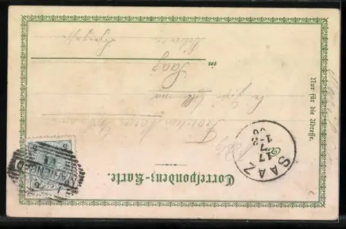 Lithographie Marienbad, Gesamtansicht, Frau in Tracht