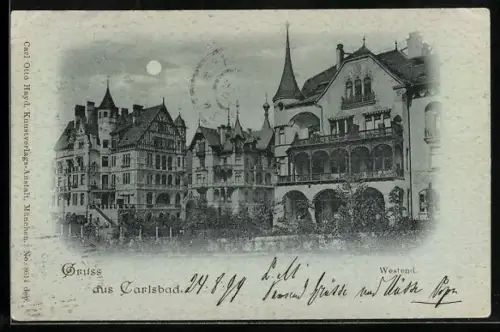 Mondschein-AK Carlsbad, Westend
