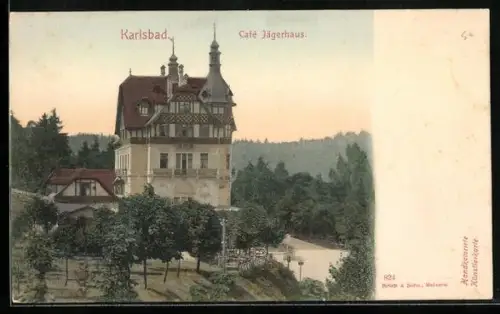 AK Karlsbad, Blick auf das Cafe Jägerhaus und Umgebung