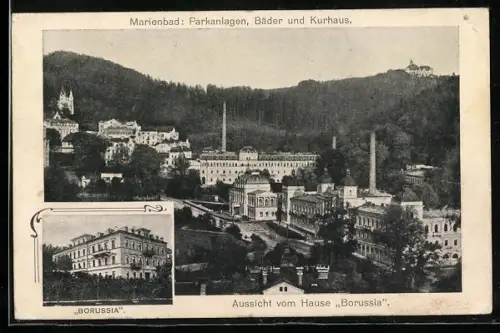 AK Marienbad, Hotel Borussia, Aussicht vom Hause Borussia auf den Ort
