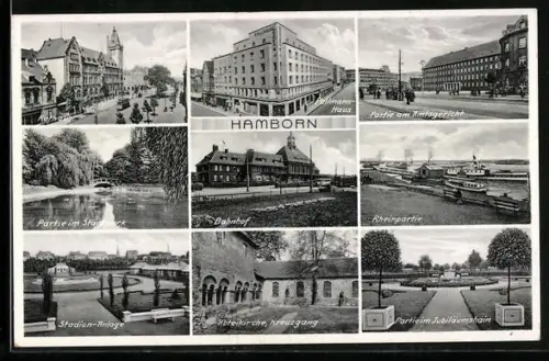 AK Hamborn / Duisburg, Bahnhof, Rathaus, Rheinpartie