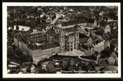 AK Weingarten / Württ., Benediktinerkloster vom Flugzeug aus