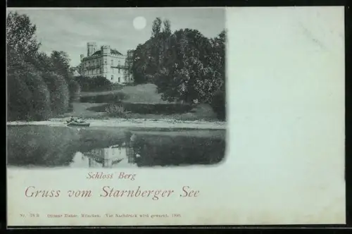 Mondschein-AK Berg / Starnberger See, Schloss Berg