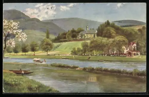 Künstler-AK H. Hoffmann: Heidelberg / Neckar, Stift Neuburg und Stiftsmühle