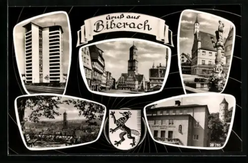 AK Biberach / Riss, Rathaus, Denkmal, Hochhaus