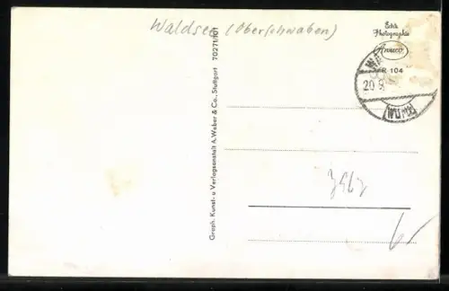 AK Waldsee / Württ., Stadtansicht mit See und Kirche