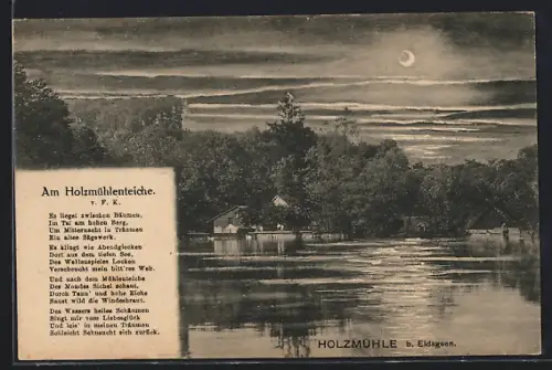 AK Eldagsen / Elze, Holzmühle, Mühlenteich, Waldlandschaft bei Nacht