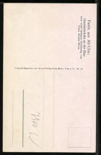 Künstler-AK Ulm / Donau, Häuslesbrücke an der Blau