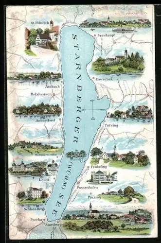 Künstler-AK Feldafing, Ansichten vom Starnberger See