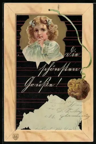 AK Blondes Schulmädchen mit Spielzeug