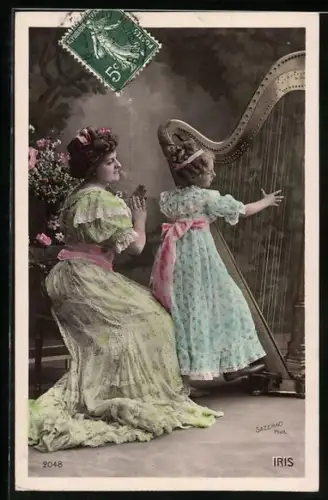 AK Junges Mädchen spielt eine Harfe