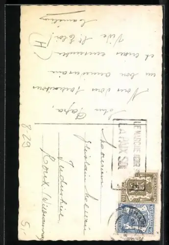 AK Schmied am Amboss mit Rosen und einem Hufeisen