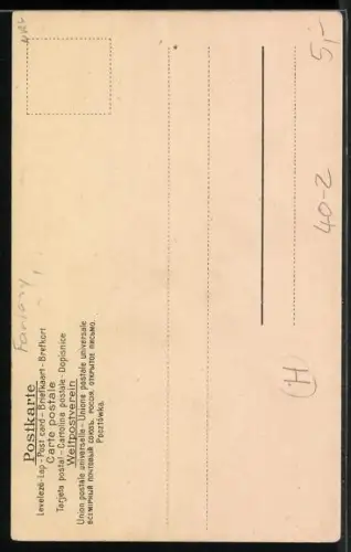 Lithographie Frau mit grosser Nase blickt zu einem Fisch