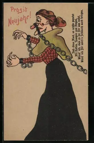 Künstler-AK Frau in Ketten, Sieh diese Maid, so schön geputzt...