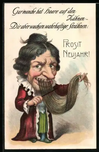 Künstler-AK Frau bürstet die Haare auf ihren Zähnen
