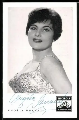 AK Musikerin Angèle Durand in die Kamera blickend, Autograph