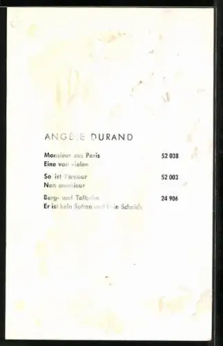 AK Musikerin Angele Durand mit Perlenkette, Autograph