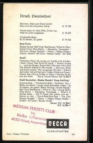 AK Musiker Porträt Drafi Deutscher, Autograph