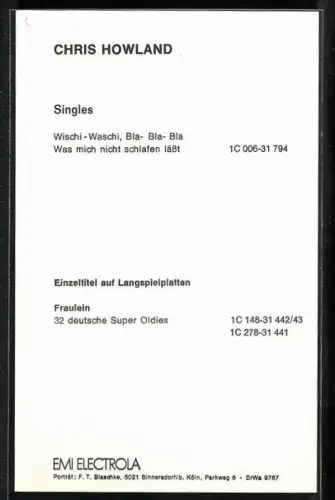 Künstler-AK Musiker Chris Howland im Porträt, Autograph