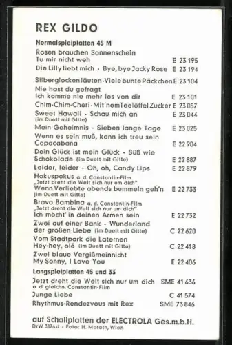 AK Musiker Rex Gildo, Halbportrait, Autograph