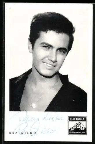 AK Musiker Rex Gildo mit charmantem Lächeln, Autograph