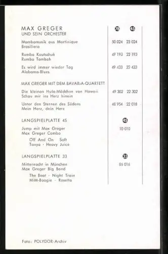 AK Musiker Max Greger lächelnd im Porträt, Autograph