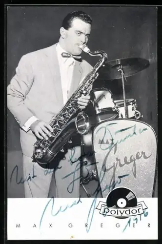 AK Musiker Max Greger bei einer Vorstellung, Autograph