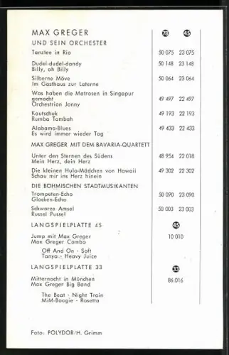 AK Musiker Max Greger bei einer Vorstellung, Autograph