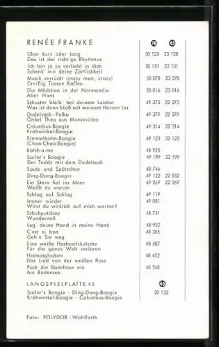 AK Musikerin Renée Franke lächelnd im Porträt, Autograph