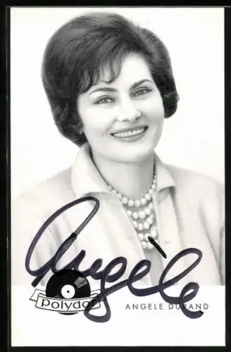AK Musikerin Angèle Durand lächelnd im Porträt, Autograph