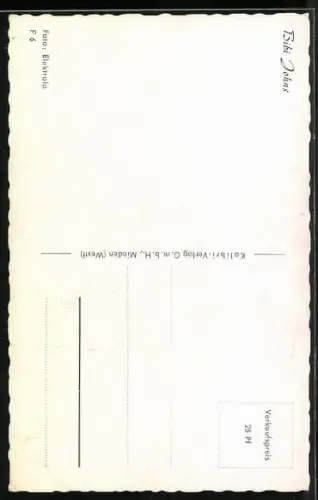 AK Musikerin Bibi Johns im blauen Kleid, Autograph