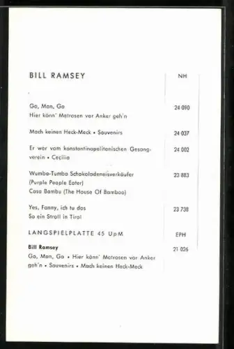 AK Musiker Bill Ramsey lächelnd, Autograph