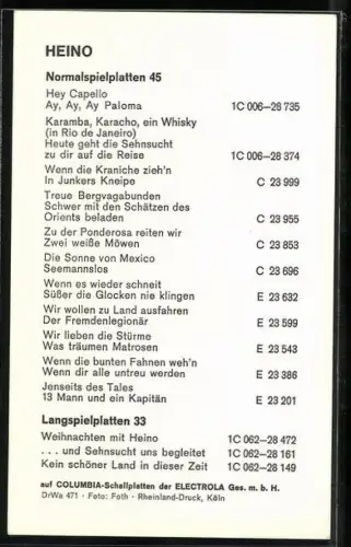 AK Musiker Heino in weissem Rollkragenpulli, Autograph