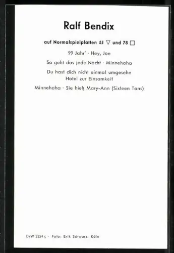 AK Musiker Ralf Bendix mit Brille, Autograph