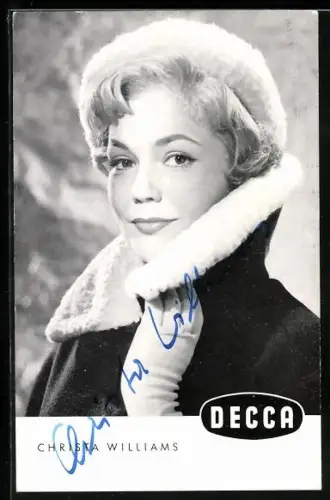 AK Musikerin Christa Williams im Pelzmantel, Autograph