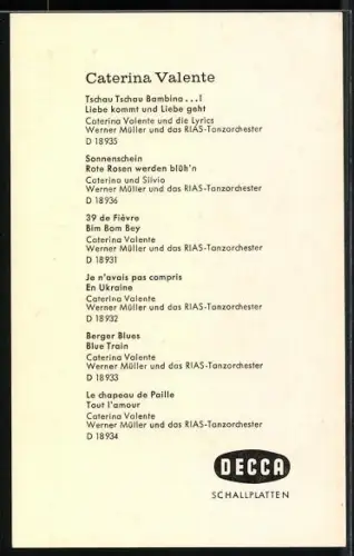 AK Musikerin Caterina Valente lächelnd im Porträt, Autograph