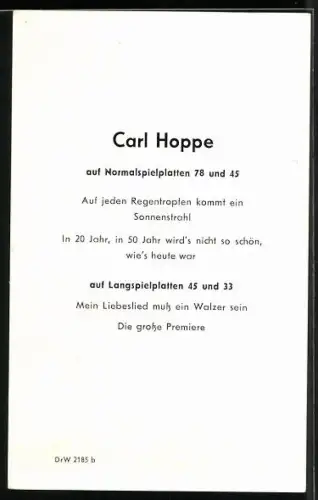 AK Musiker Carl Hoppe im Porträt, Autograph