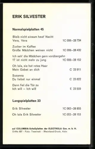 AK Musiker Erik Silvester mit freundlichem Lächeln, Autograph