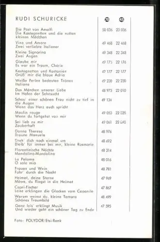 AK Musiker Rudi Schuricke zur Seite lächelnd, Autograph