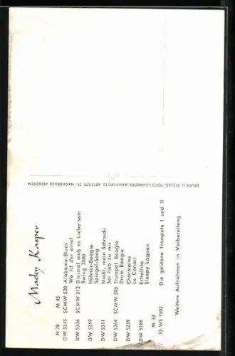 AK Musiker Macky Kasper im Anzug, Autograph