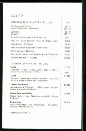 AK Musikerin Lolita mit toller Frisur in die Kamera lächelnd, Autograph