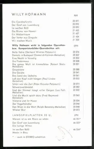 AK Musiker Willy Hofmann im Porträt, Autograph